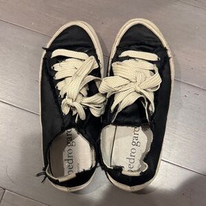 Pedro Garcia Silk Satin Sneakers Frayed Edge Black Lace Up Designer size 38